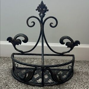 Antique Ornate Black Metal Wall Shelf